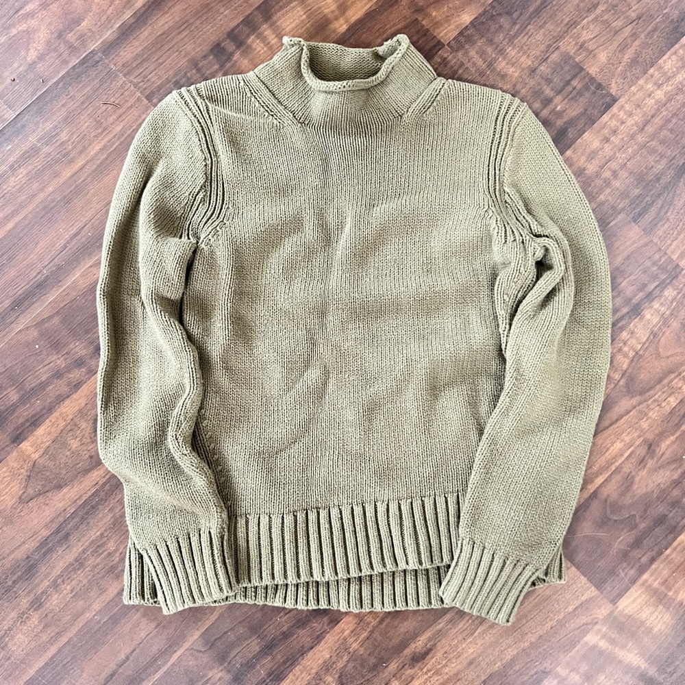 J. Crew Always Re-Issue 1988 Rollneck Sweater 100% Cotton Large Olive Green